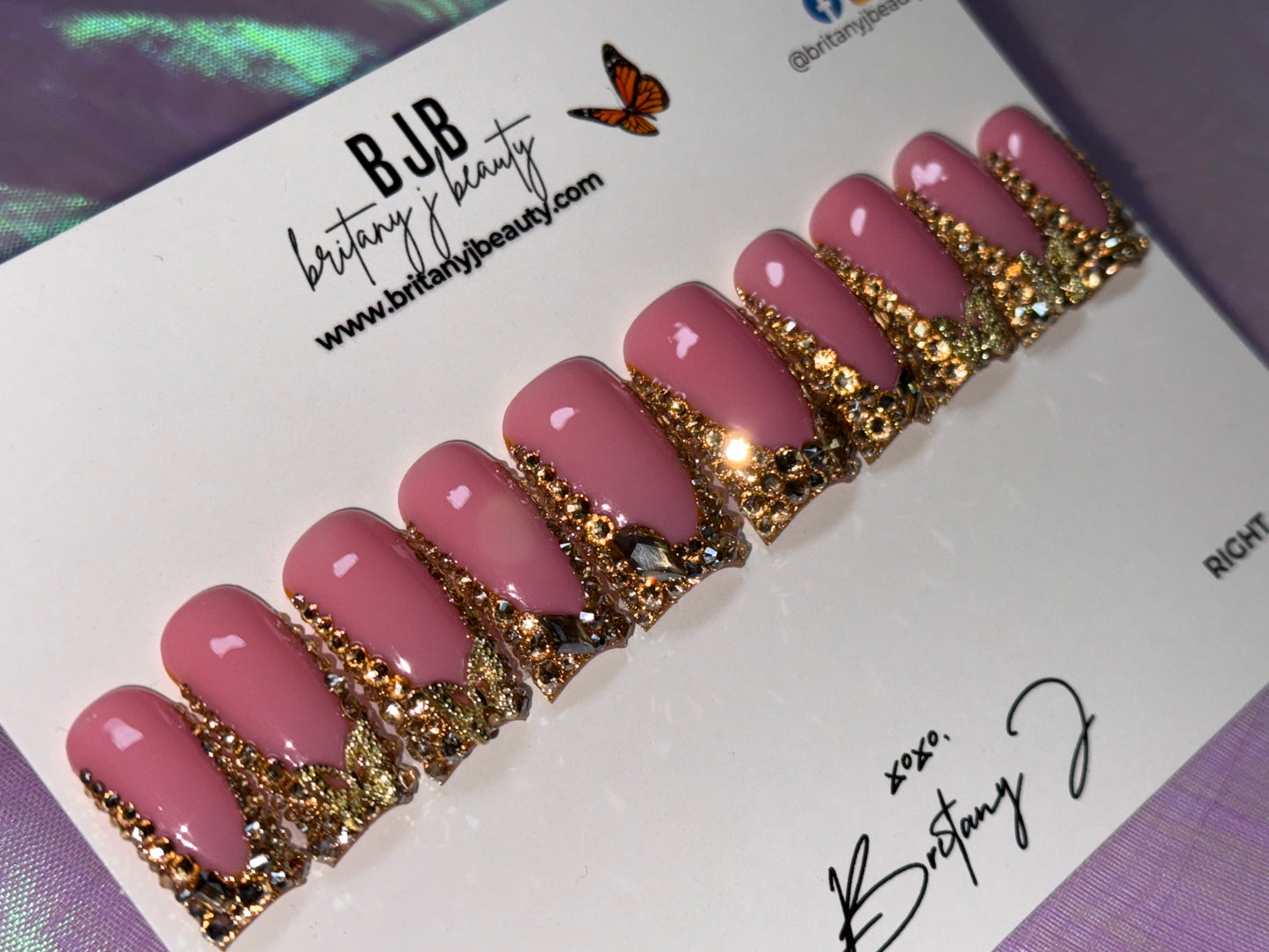 Bling French Tip luxury press-on nails with rhinestone accents