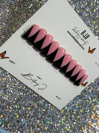 Black V-Cut French Tip: Medium Length Square w/Mooncut - Size Medium (RTS)