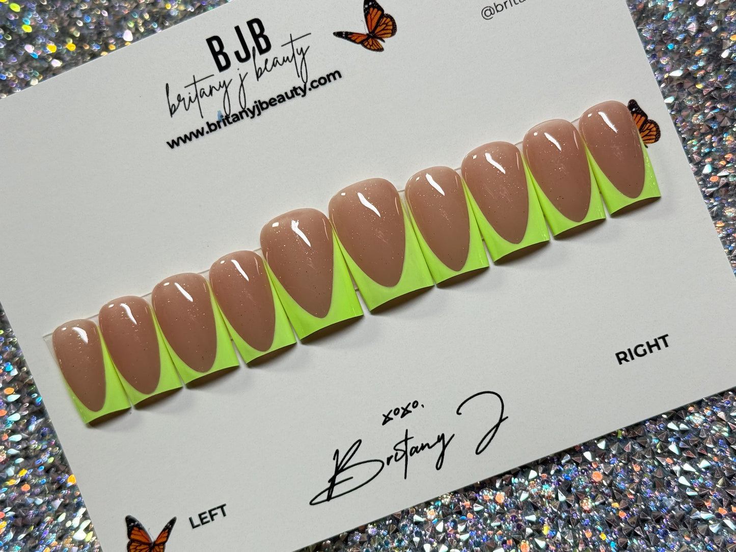 Neon Green Deep French Tip: Smedium Length 90’s Curve w/Mooncut - Size Large (RTS)