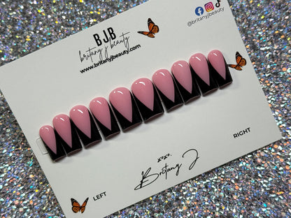 Black V-Cut French Tip: Medium Length Square w/Mooncut - Size Medium (RTS)