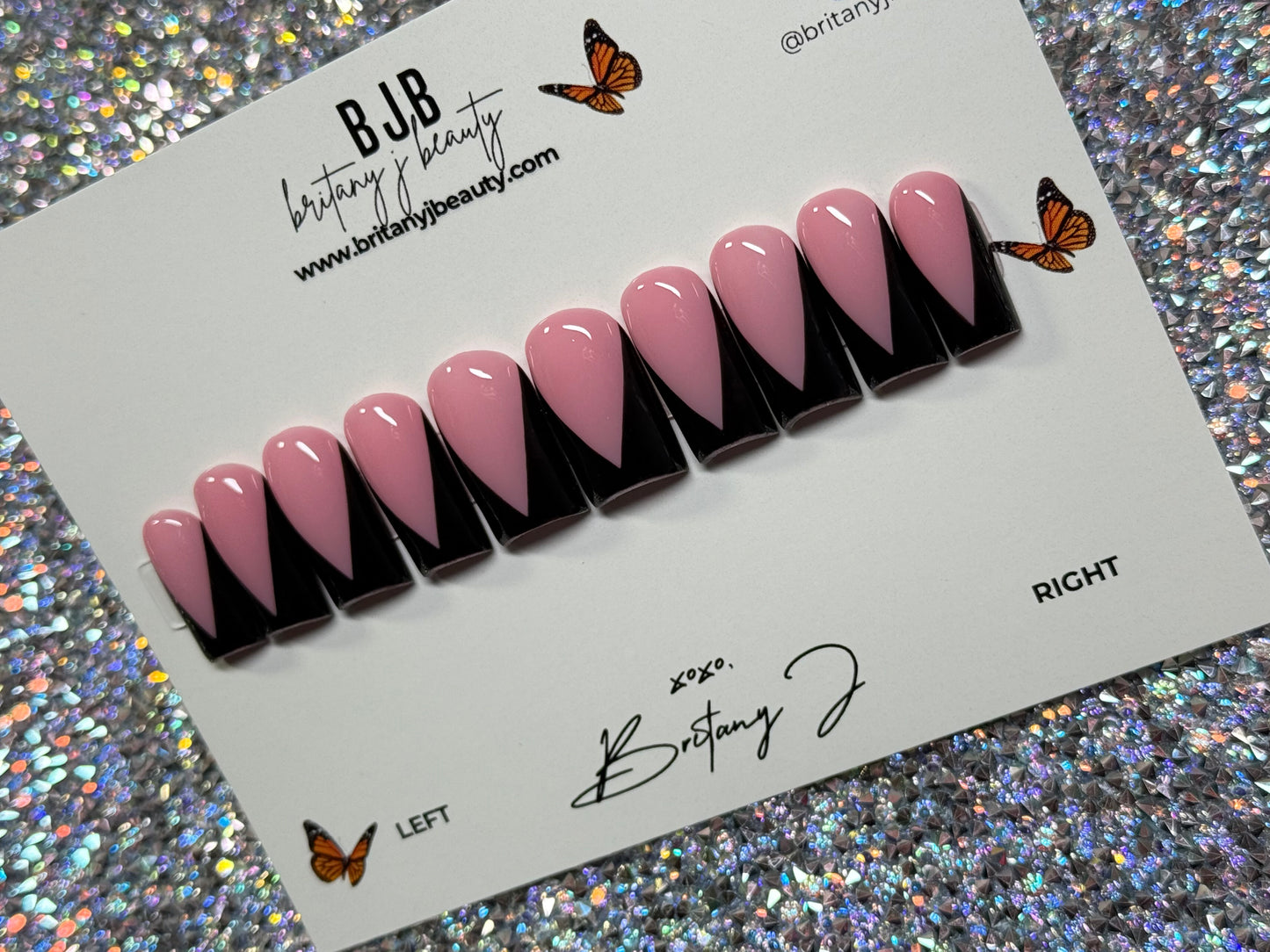 Black V-Cut French Tip: Medium Length Square w/Mooncut - Size Medium (RTS)