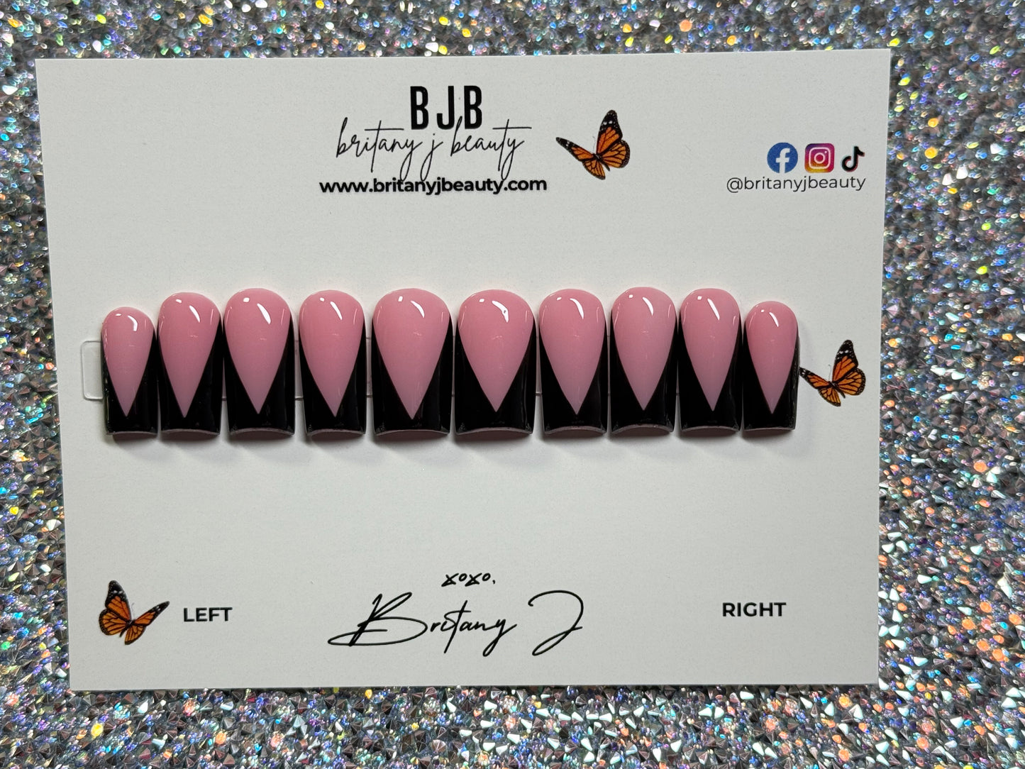 Black V-Cut French Tip: Medium Length Square w/Mooncut - Size Medium (RTS)