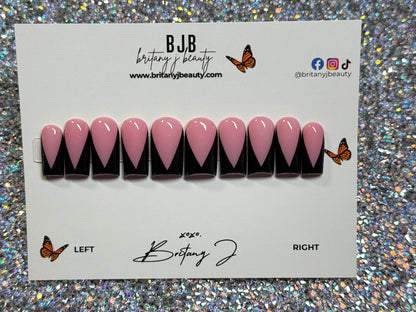 Black V-Cut French Tip: Medium Length Square w/Mooncut - Size Medium (RTS)